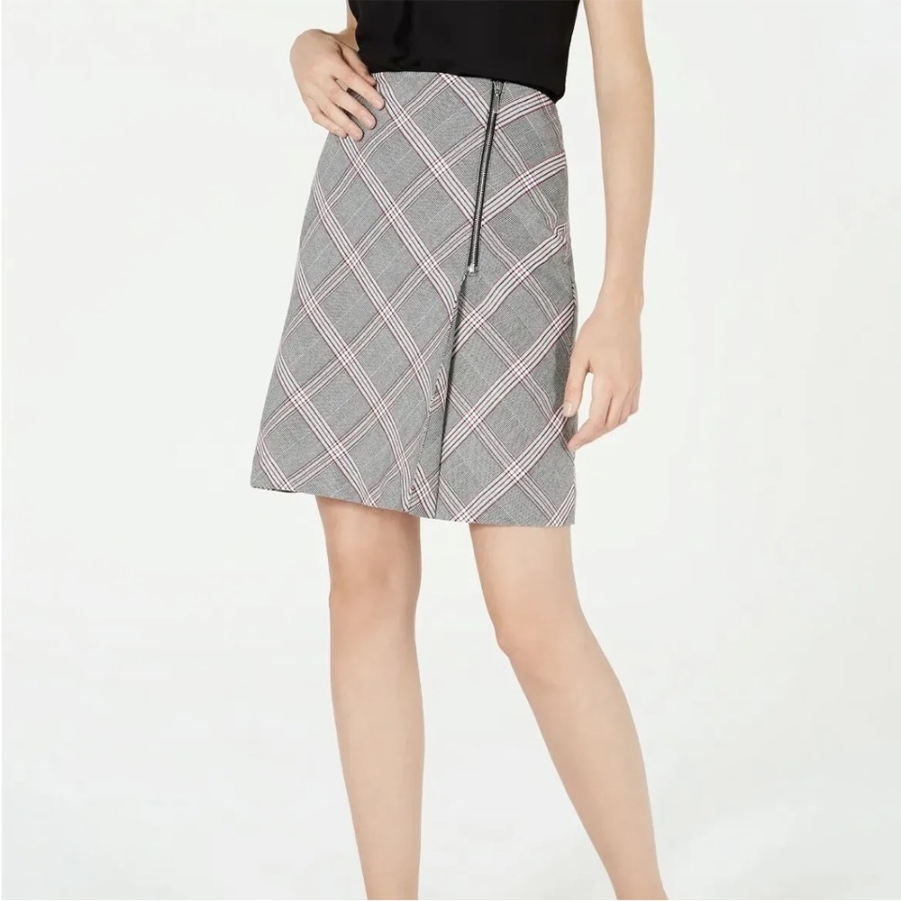 Bar Iii Women Zipper Detail Plaid Skirt Black Red Multicolored Size 12 MRSP $69